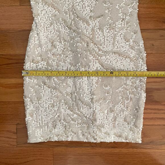 Dress The Population Sequined Mini Dress Womens L White Metallic Cocktail Party - Picture 10 of 11